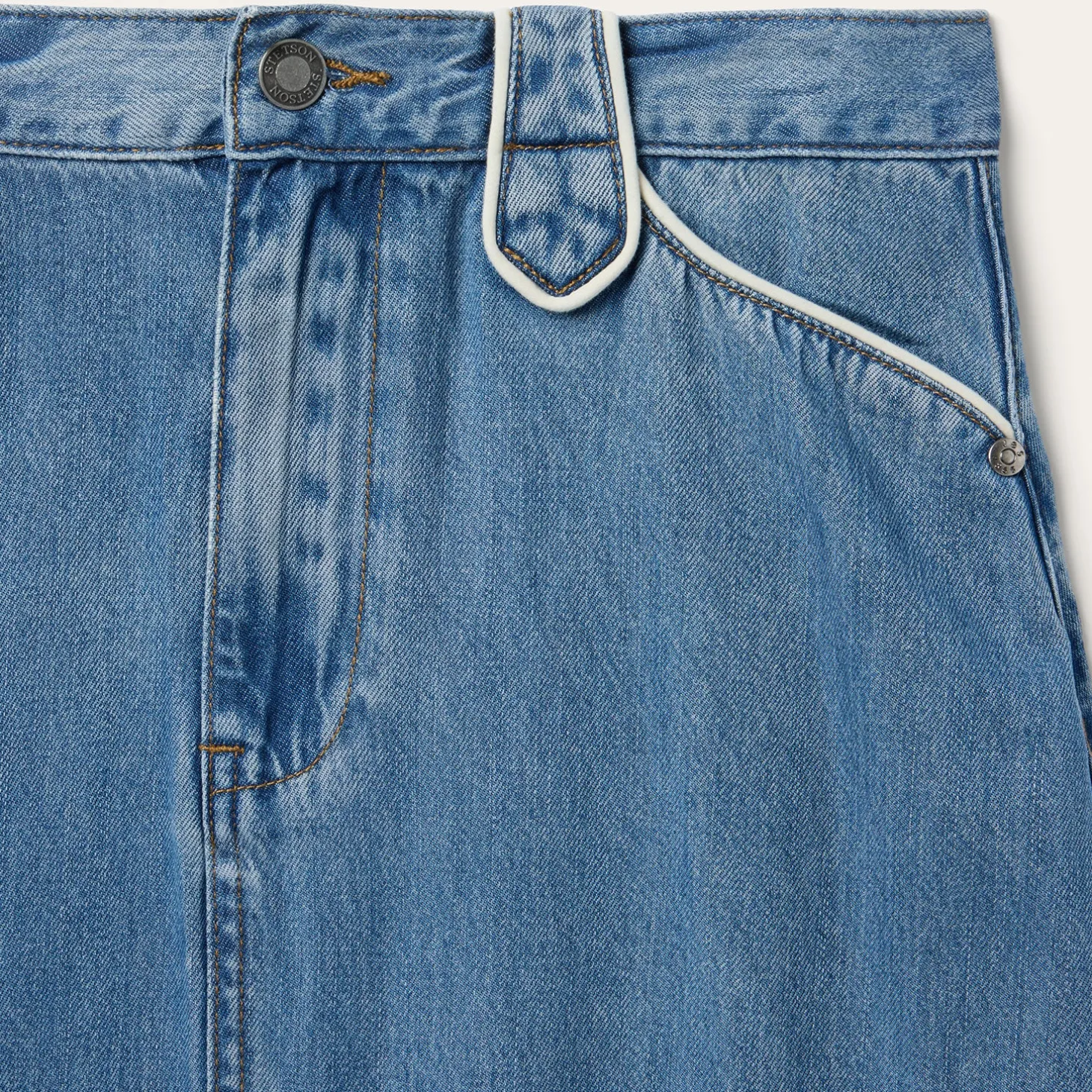 A-Line Piped Denim Skirt