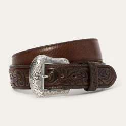 Bison Leather Tooled Tab Belt