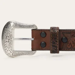 Bison Leather Tooled Tab Belt