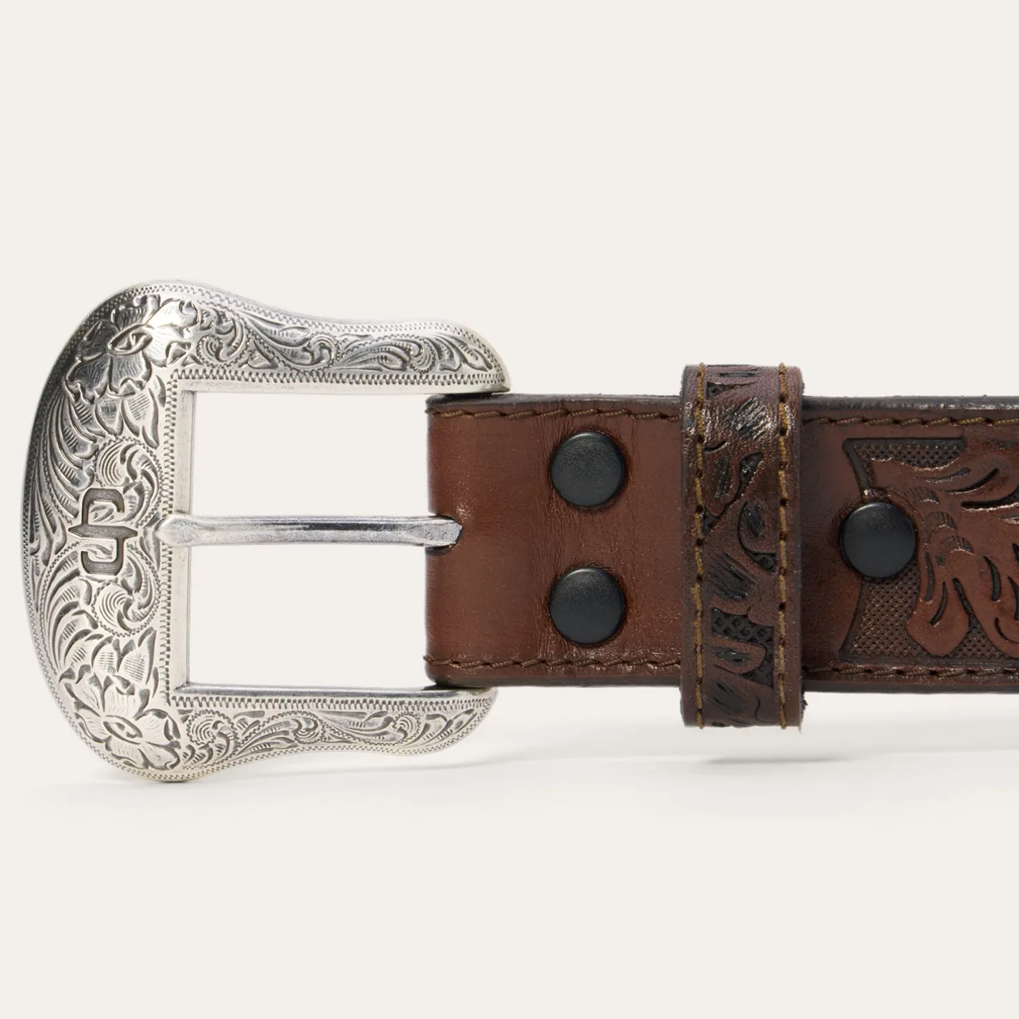 Bison Leather Tooled Tab Belt