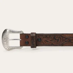Bison Leather Tooled Tab Belt