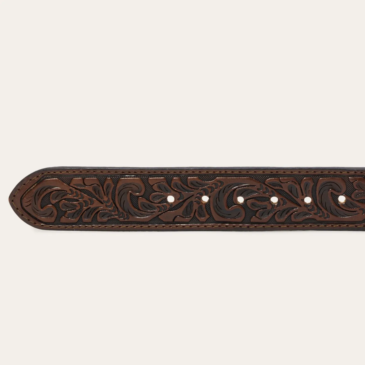 Bison Leather Tooled Tab Belt