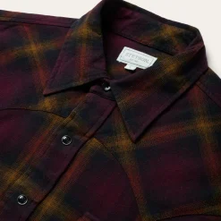 Black Wine Plaid Flannel Western Shirt