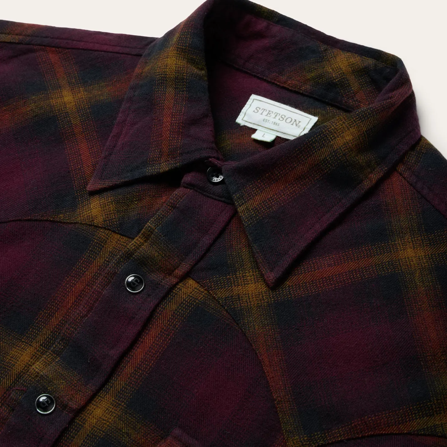 Black Wine Plaid Flannel Western Shirt