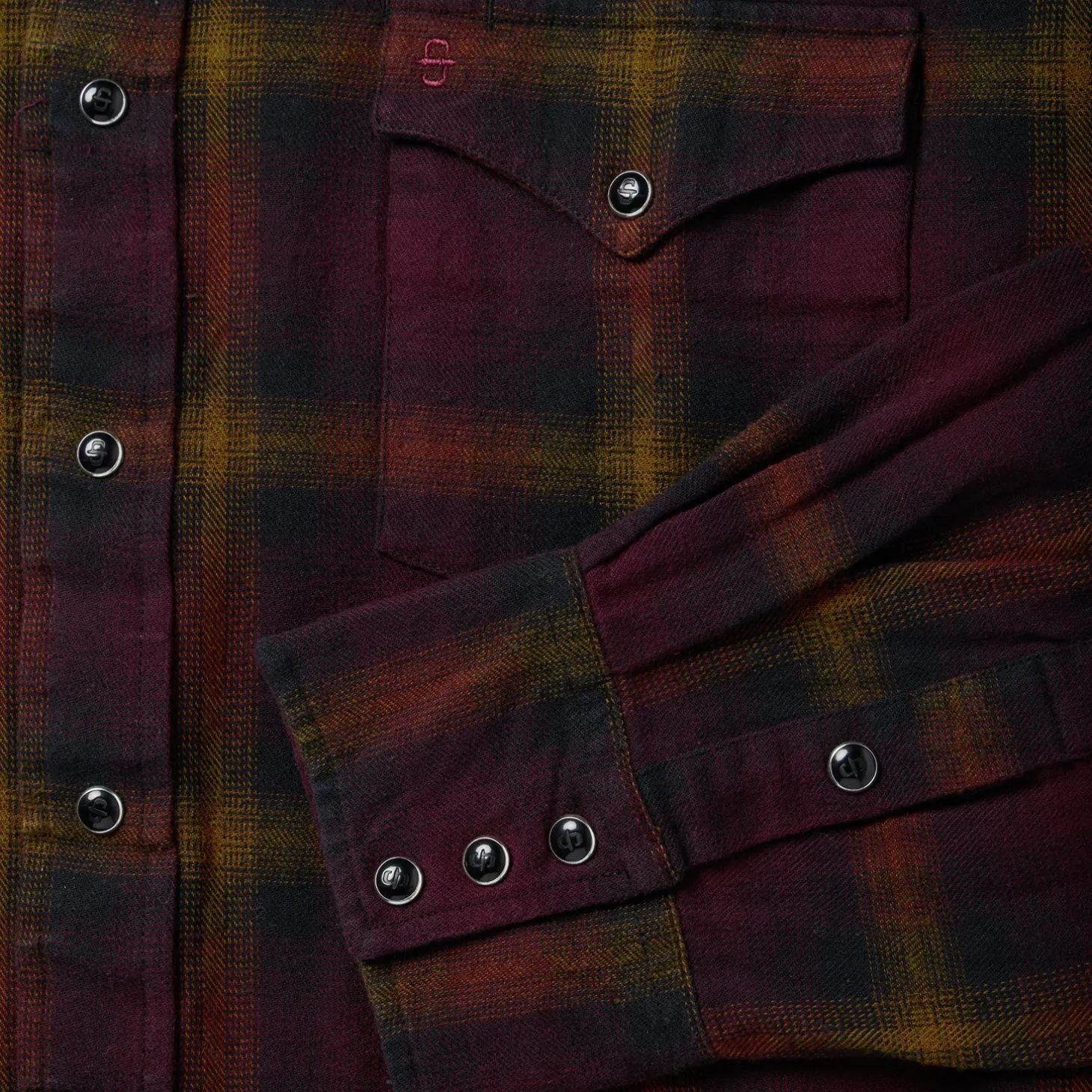 Black Wine Plaid Flannel Western Shirt