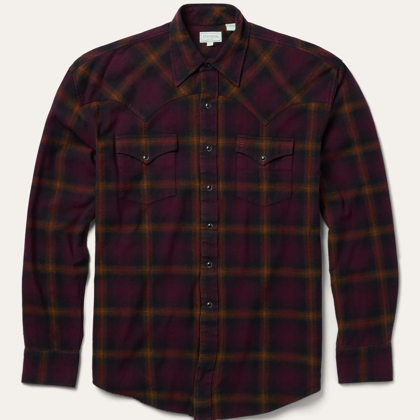 Black Wine Plaid Flannel Western Shirt