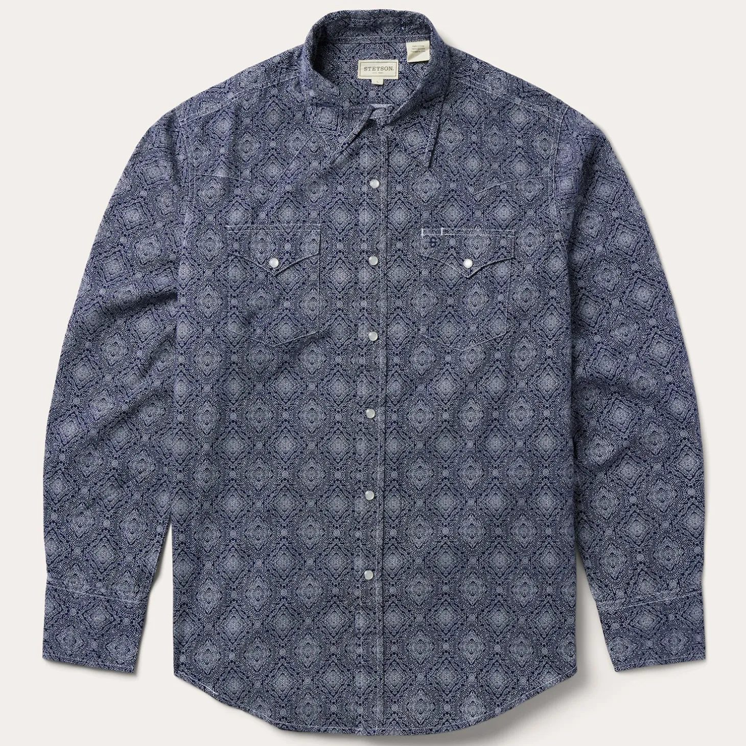 Blue Medallion Print Western Shirt