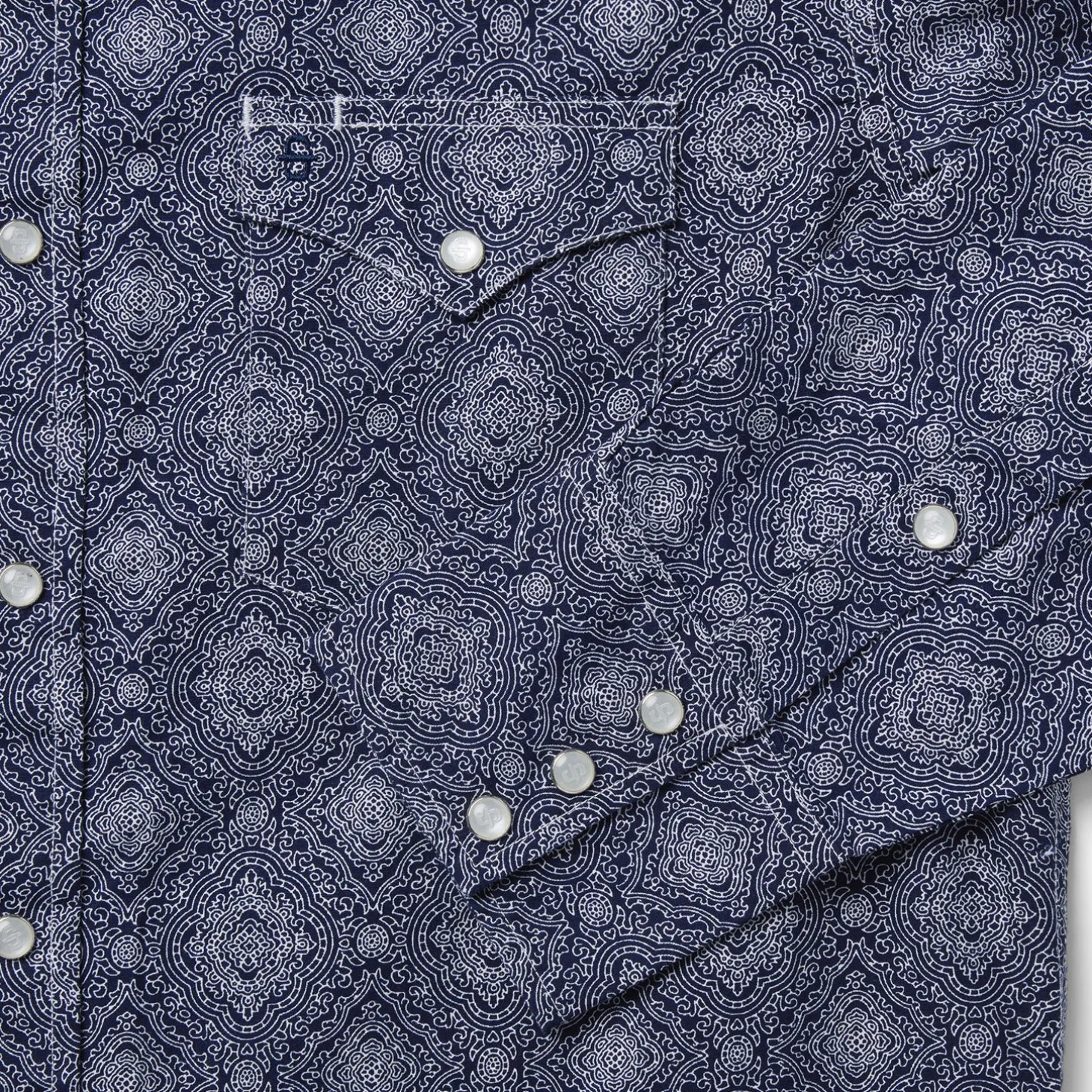 Blue Medallion Print Western Shirt