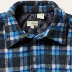 Blue Plaid Quilted Shirt Jacket