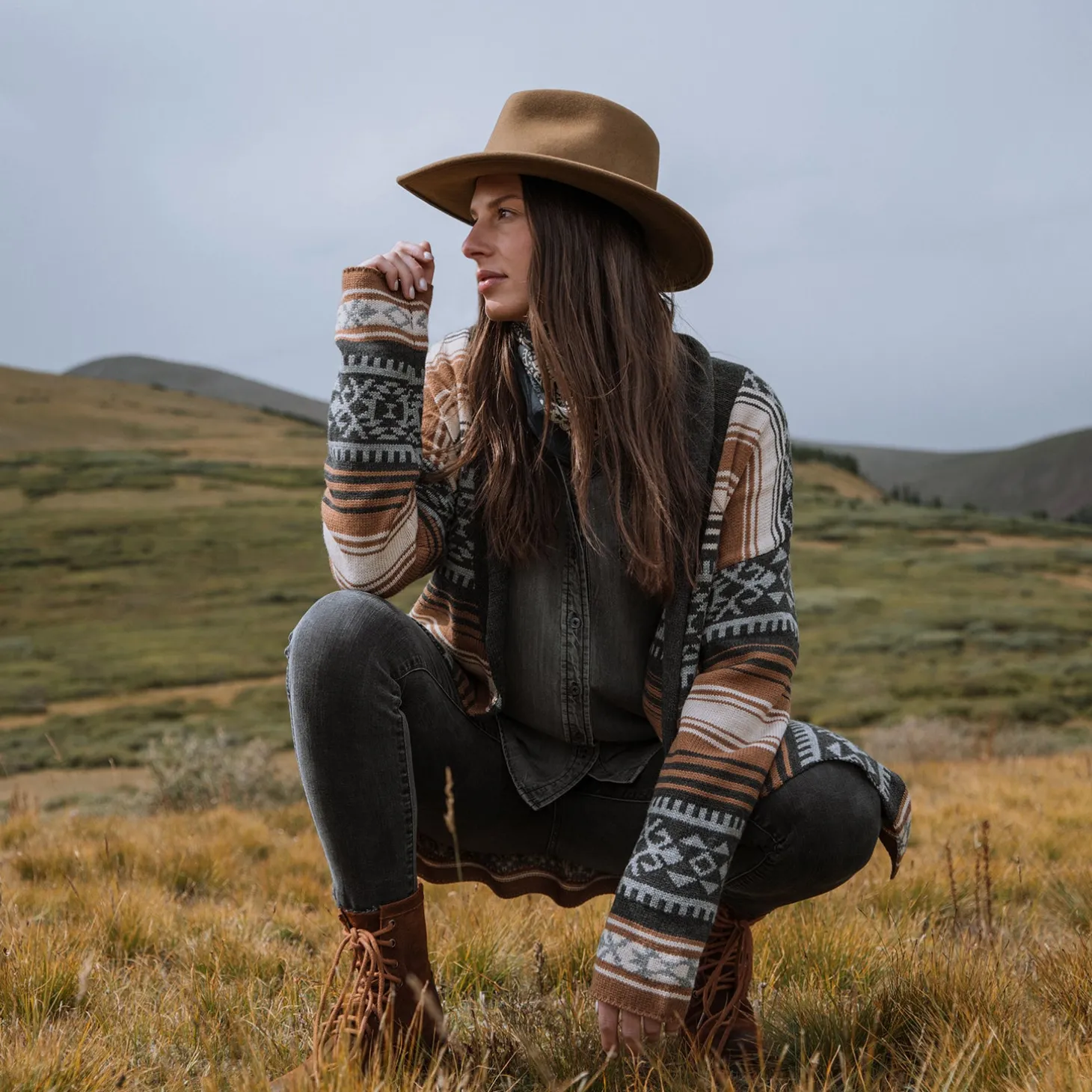 Brown Serape Belted Cardigan