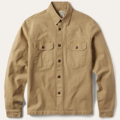 Camel Stretch Canvas Shirt Jacket