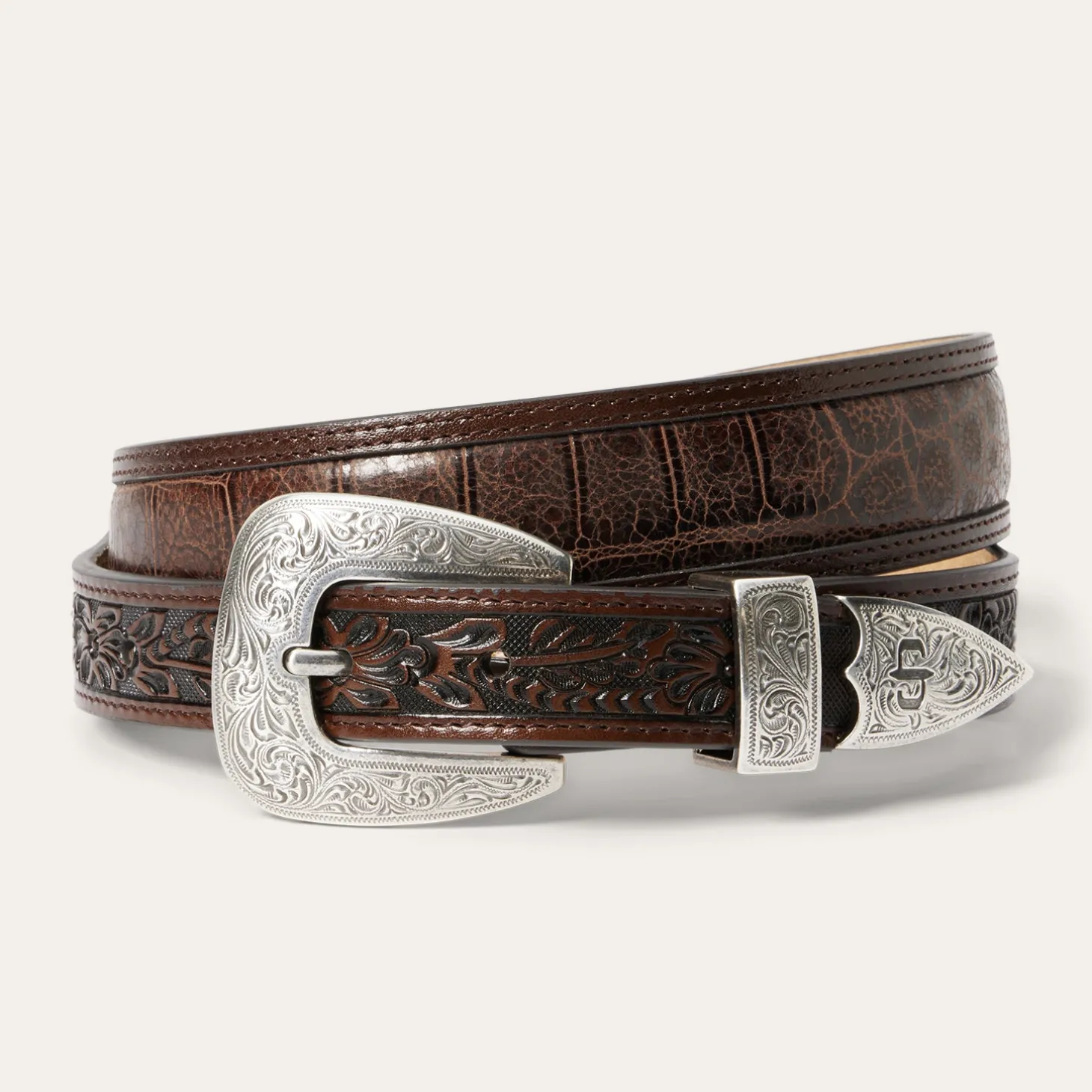 Croco Print Tooled Tapered Belt