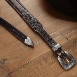 Croco Print Tooled Tapered Belt