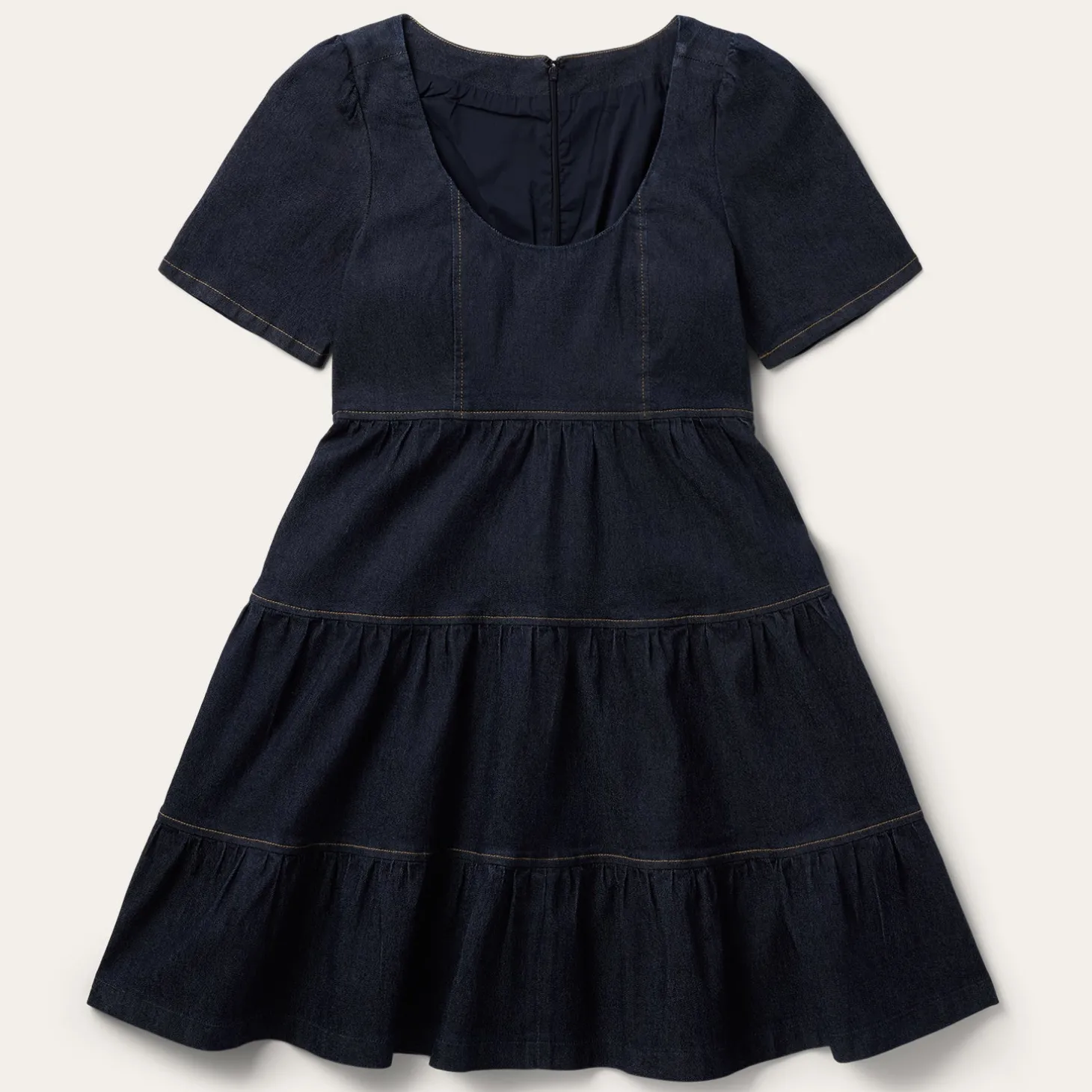 Dark Denim Dress With Contrast Top Stitching
