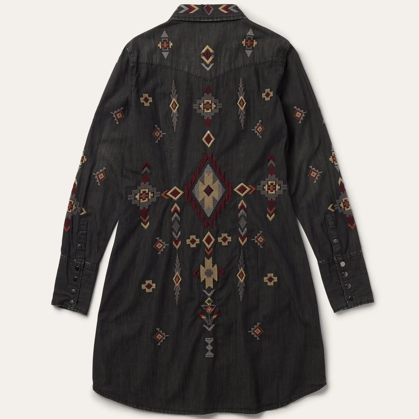 Embroidered Black Denim Shirt Dress