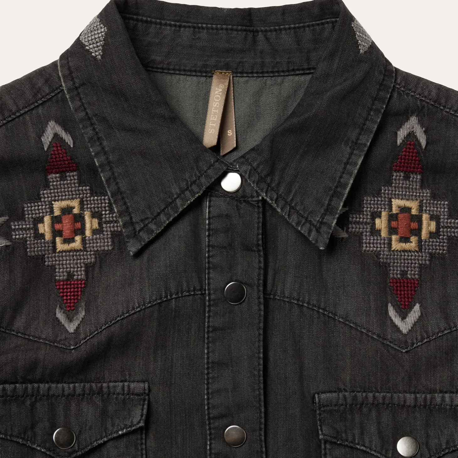 Embroidered Black Denim Shirt Dress