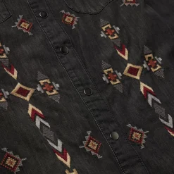 Embroidered Black Denim Shirt Dress