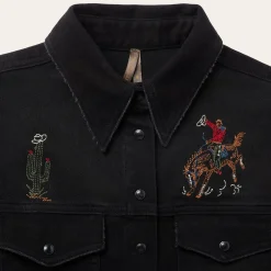 Embroidered Black Denim Shirt