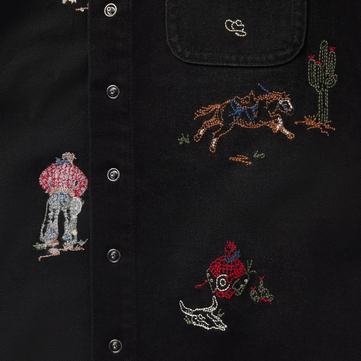 Embroidered Black Denim Shirt