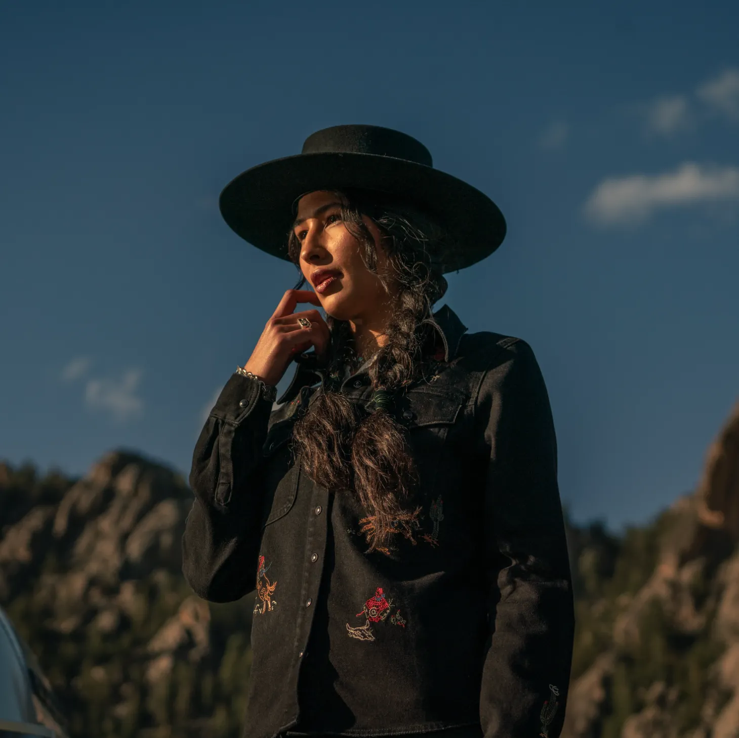 Embroidered Black Denim Shirt