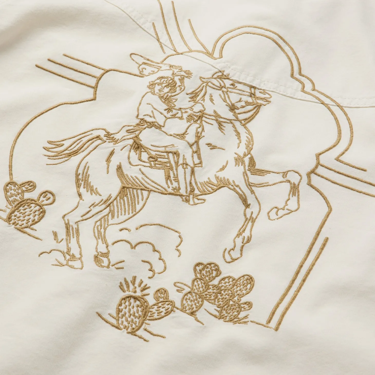 Embroidered Cream Denim Cropped Shirt