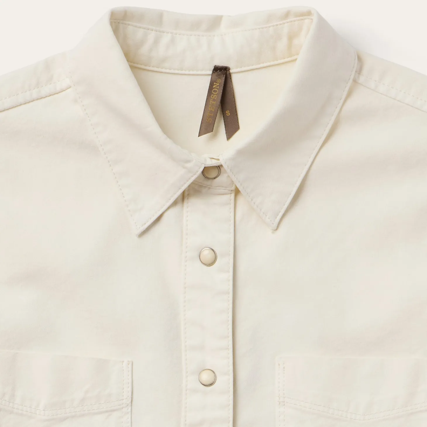 Embroidered Cream Denim Cropped Shirt