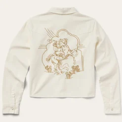Embroidered Cream Denim Cropped Shirt