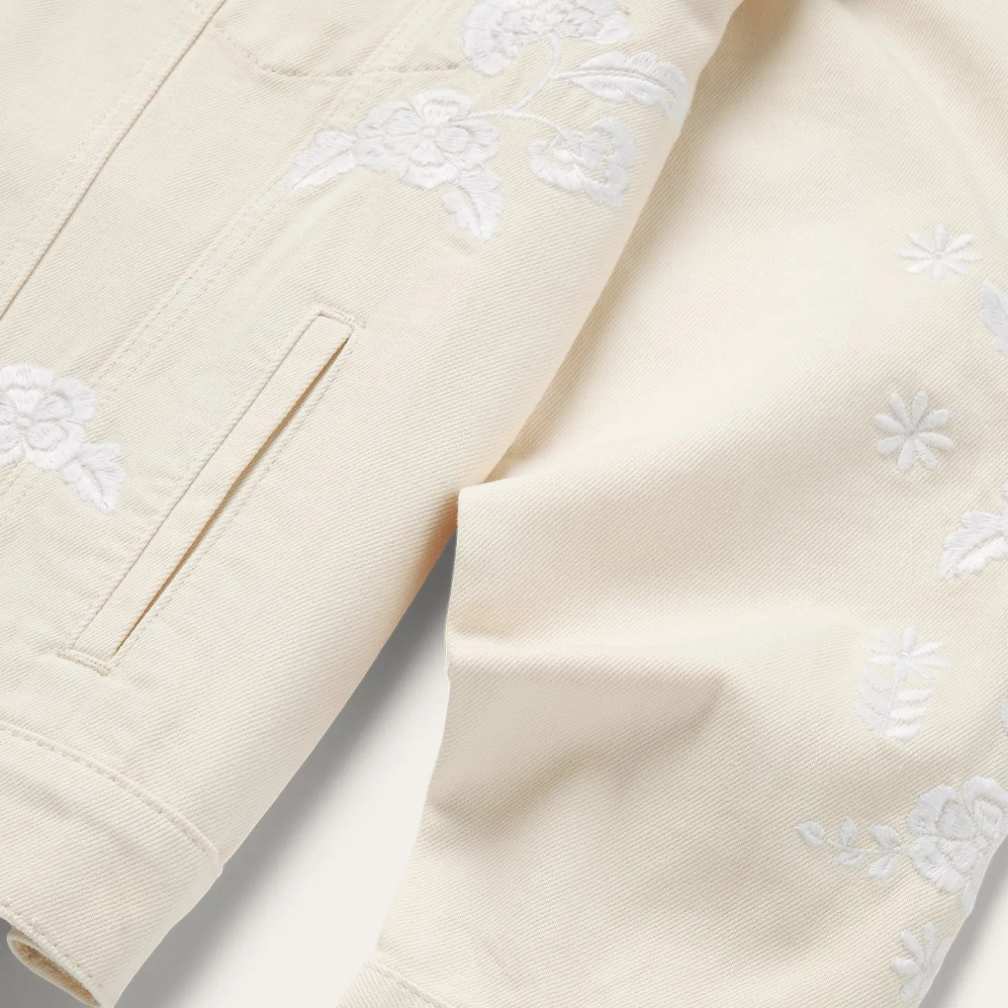 Embroidered Cream Denim Jacket