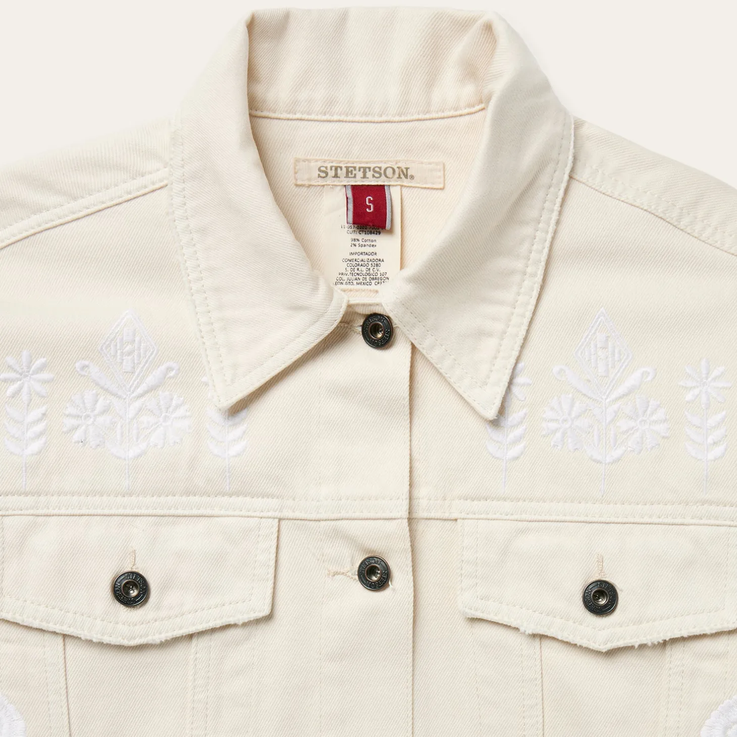 Embroidered Cream Denim Jacket