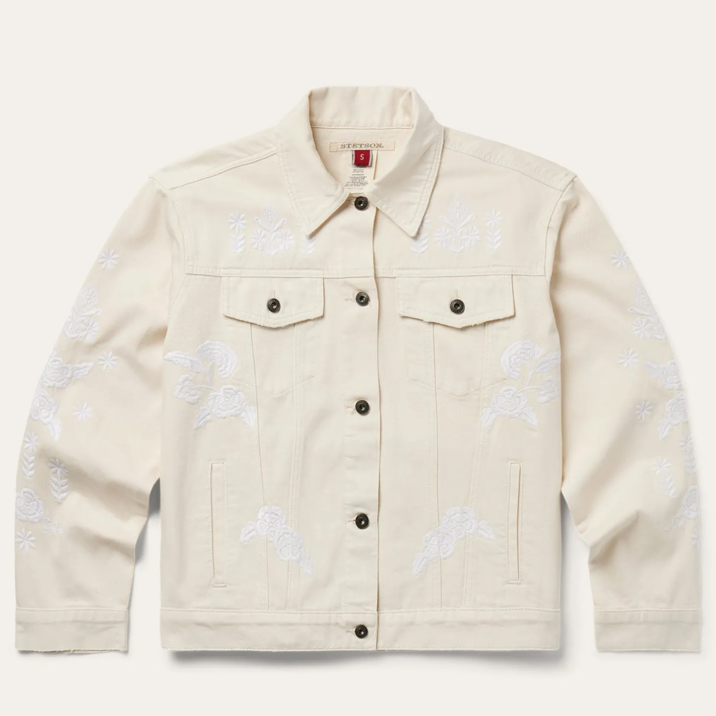 Embroidered Cream Denim Jacket