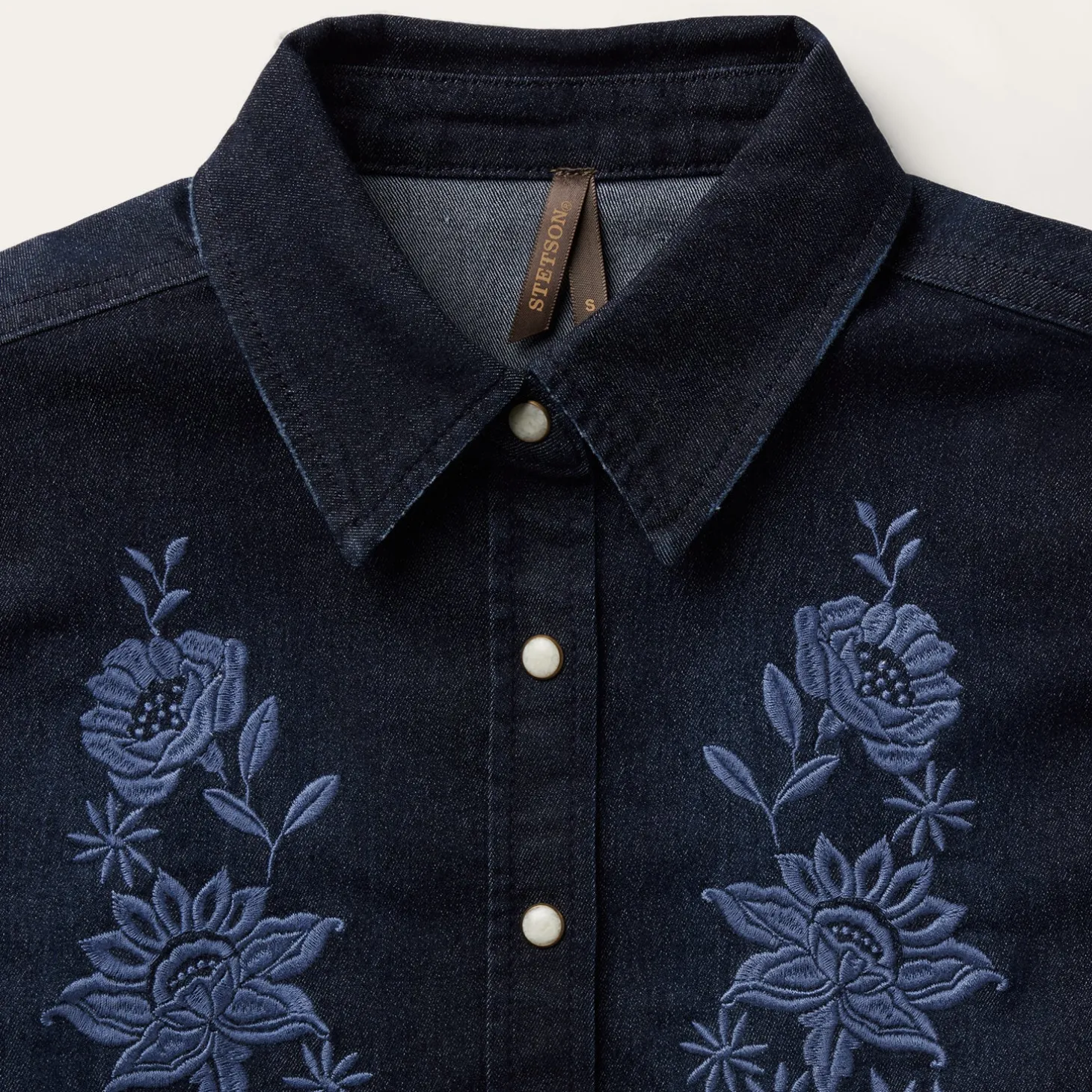 Embroidered Dark Denim Snap Front Shirt