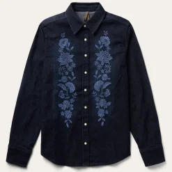 Embroidered Dark Denim Snap Front Shirt