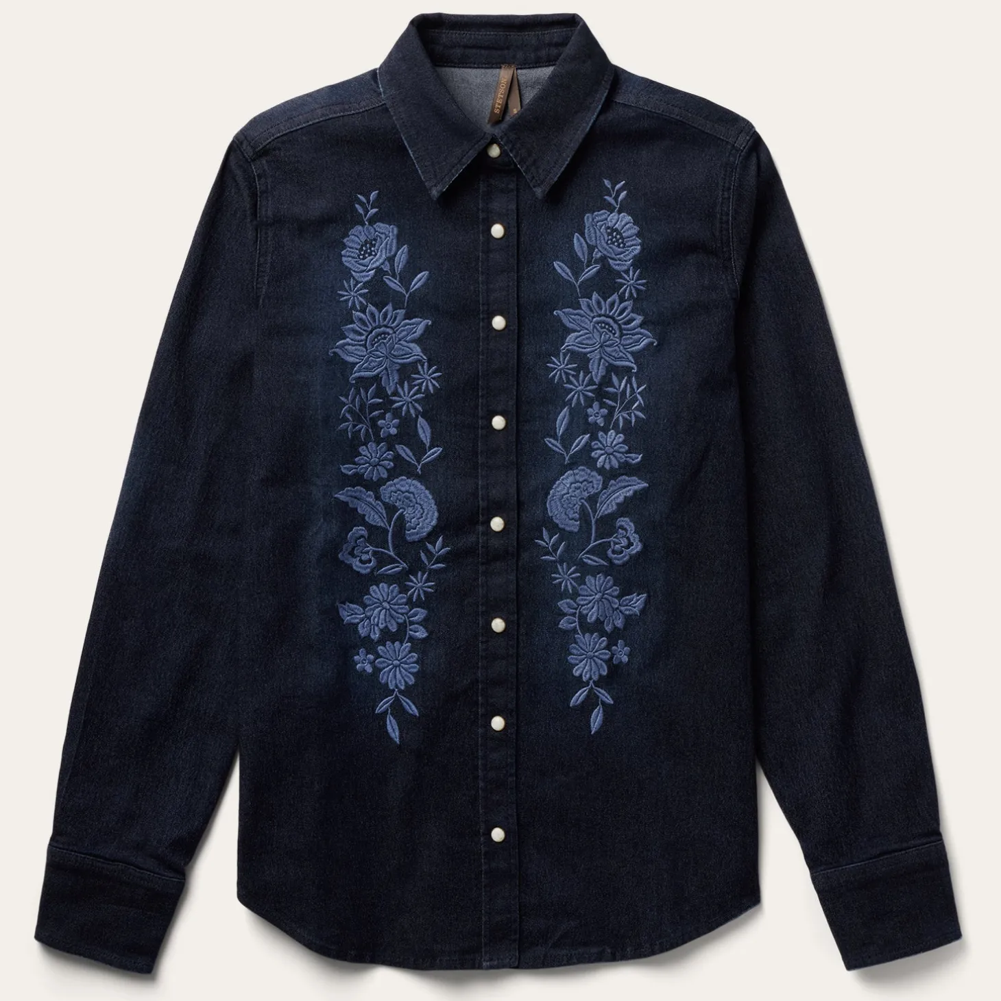 Embroidered Dark Denim Snap Front Shirt