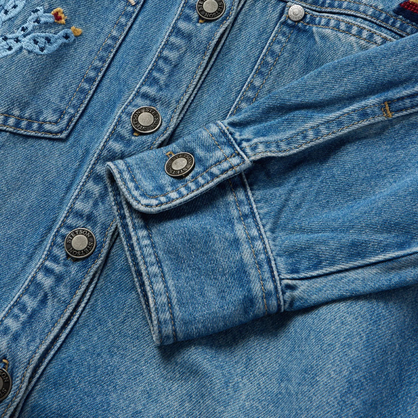 Embroidered Denim Button-Up Cropped Shirt