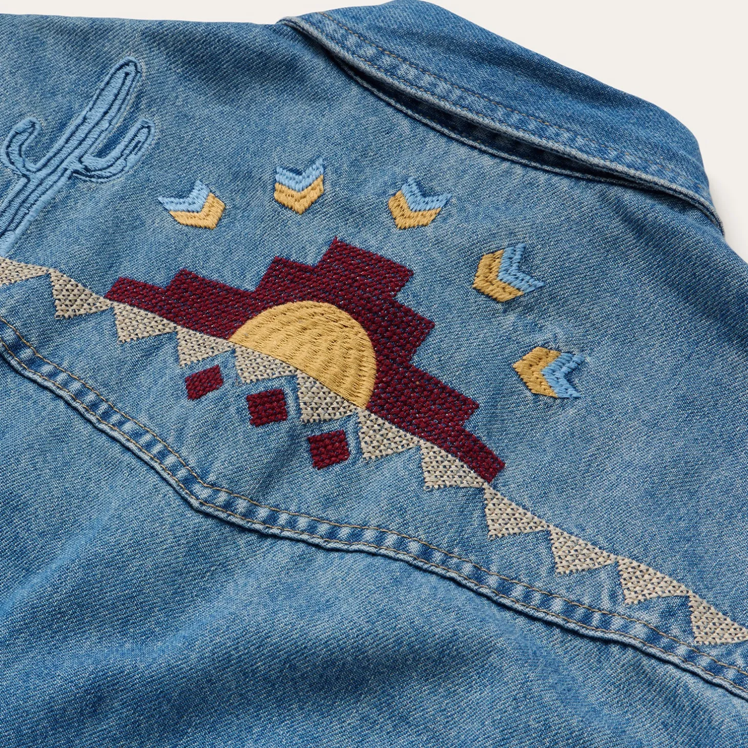 Embroidered Denim Button-Up Cropped Shirt
