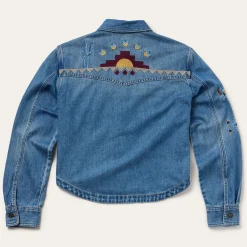 Embroidered Denim Button-Up Cropped Shirt