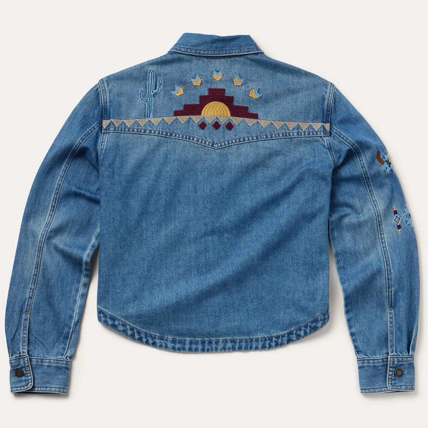 Embroidered Denim Button-Up Cropped Shirt