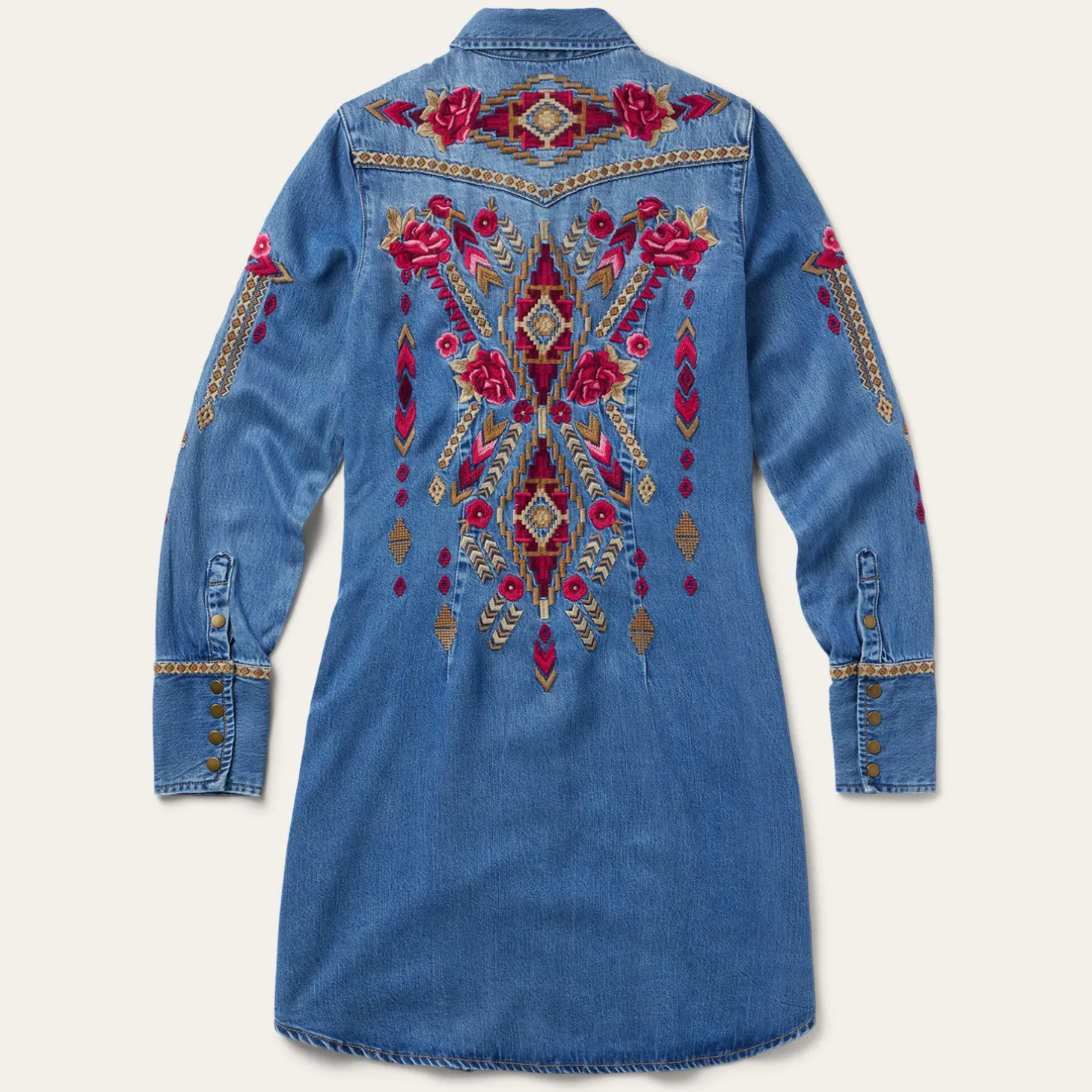 Embroidered Denim Shirt Dress