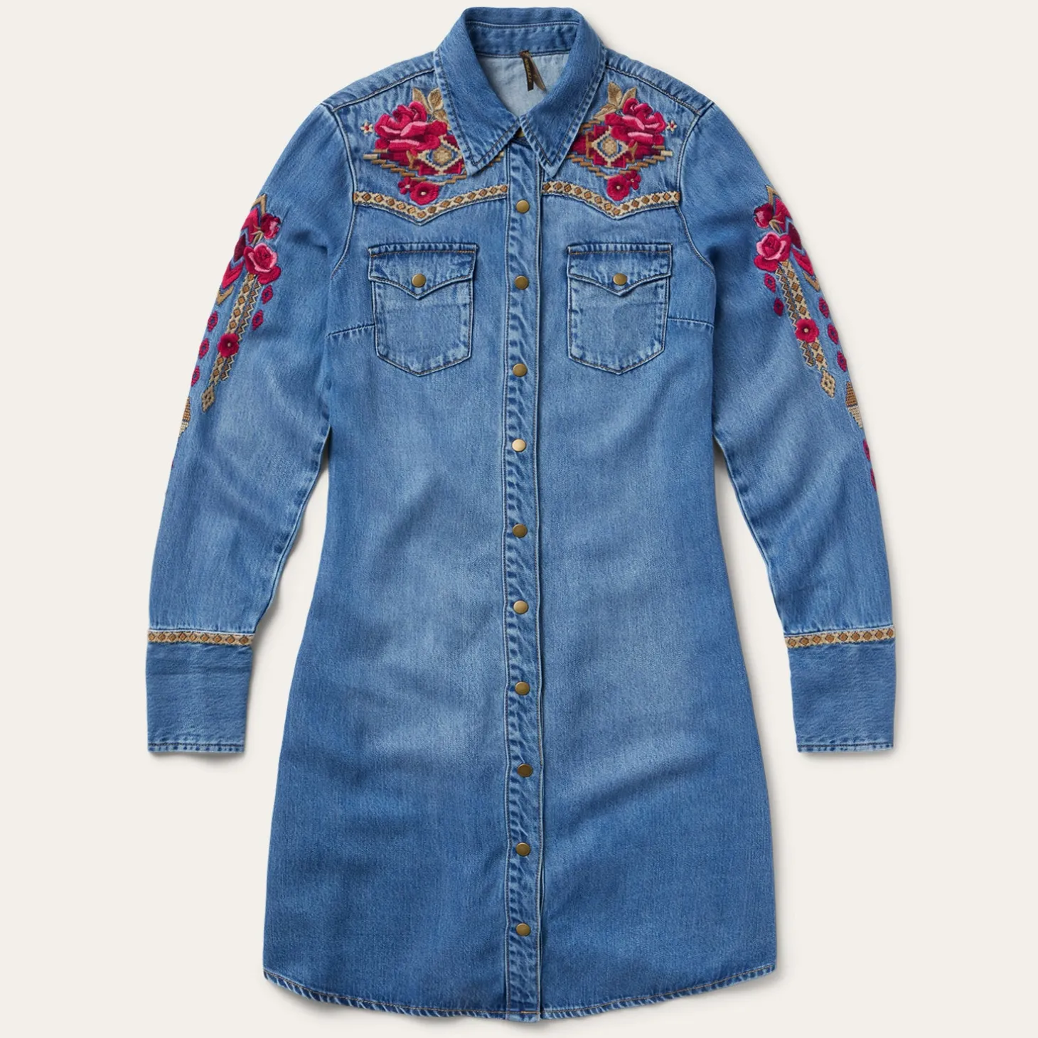 Embroidered Denim Shirt Dress