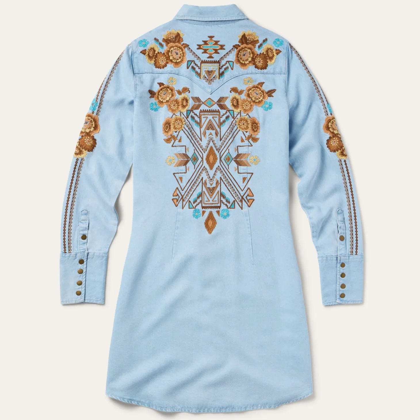 Embroidered Denim Shirt Dress
