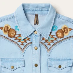 Embroidered Denim Shirt Dress