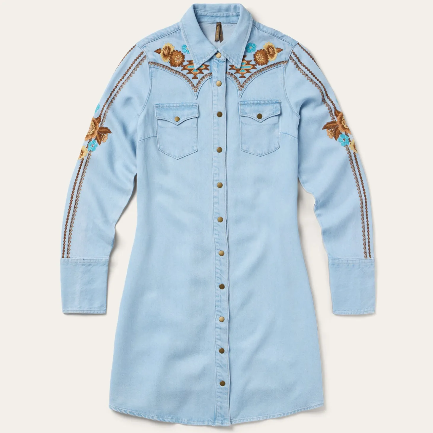 Embroidered Denim Shirt Dress