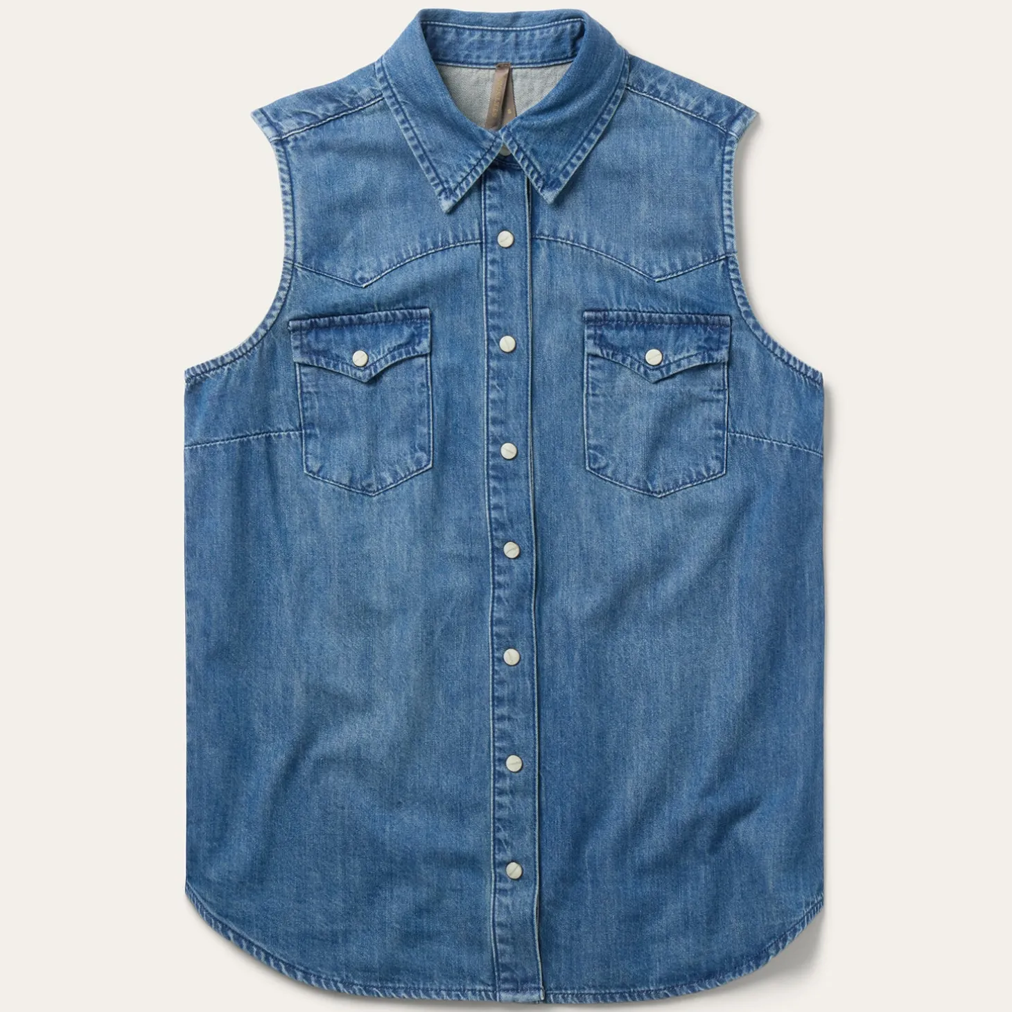 Embroidered Sleeveless Denim Shirt