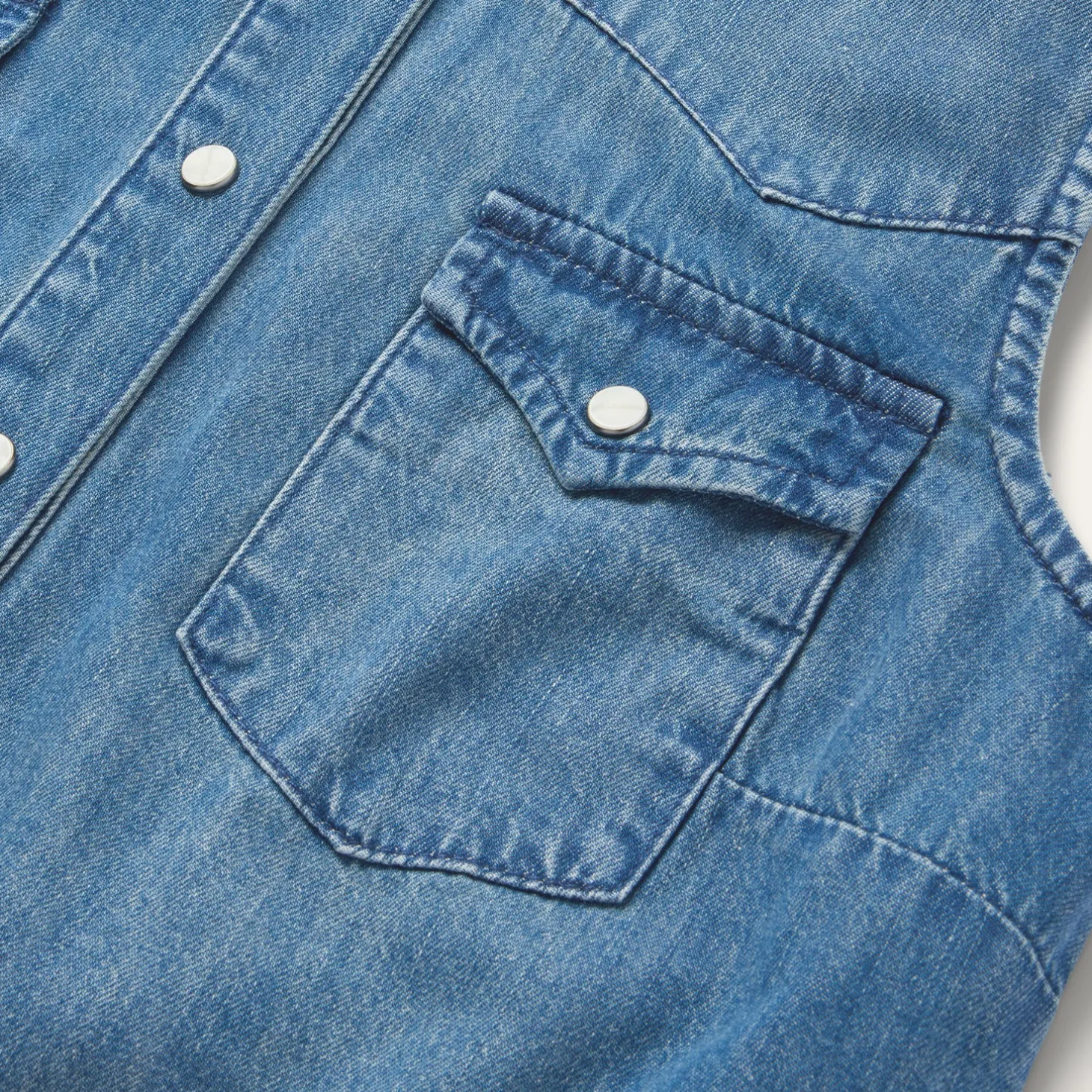Embroidered Sleeveless Denim Shirt