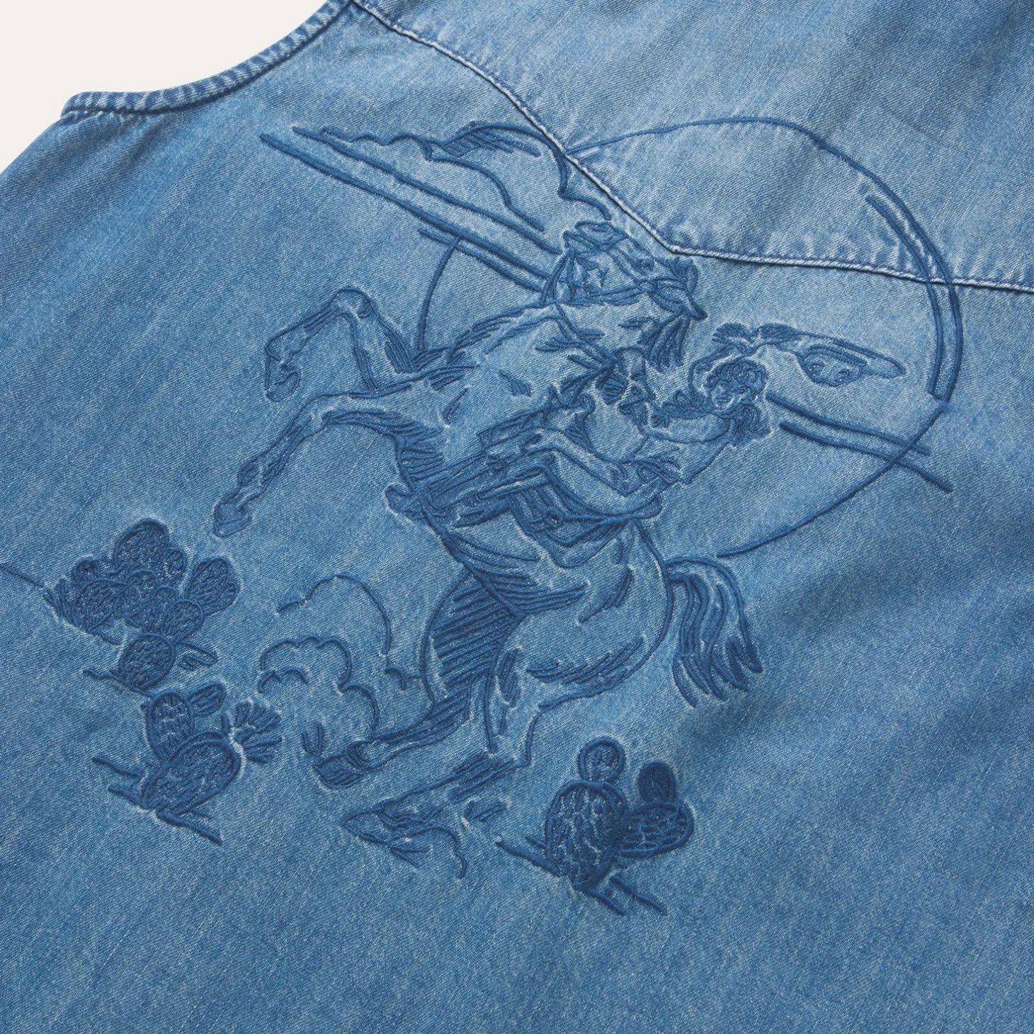 Embroidered Sleeveless Denim Shirt