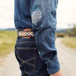 Embroidered Tooled Tab Belt