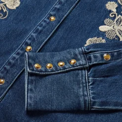 Floral Embroidered Dark Denim Shirt