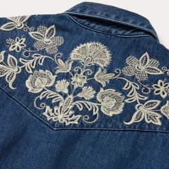 Floral Embroidered Dark Denim Shirt