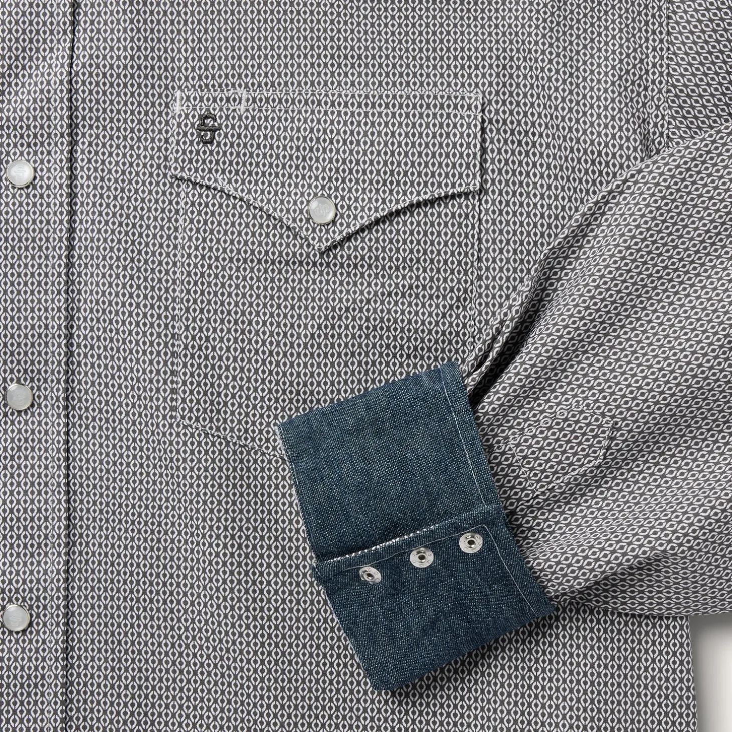 Grey Geo Print Western Shirt
