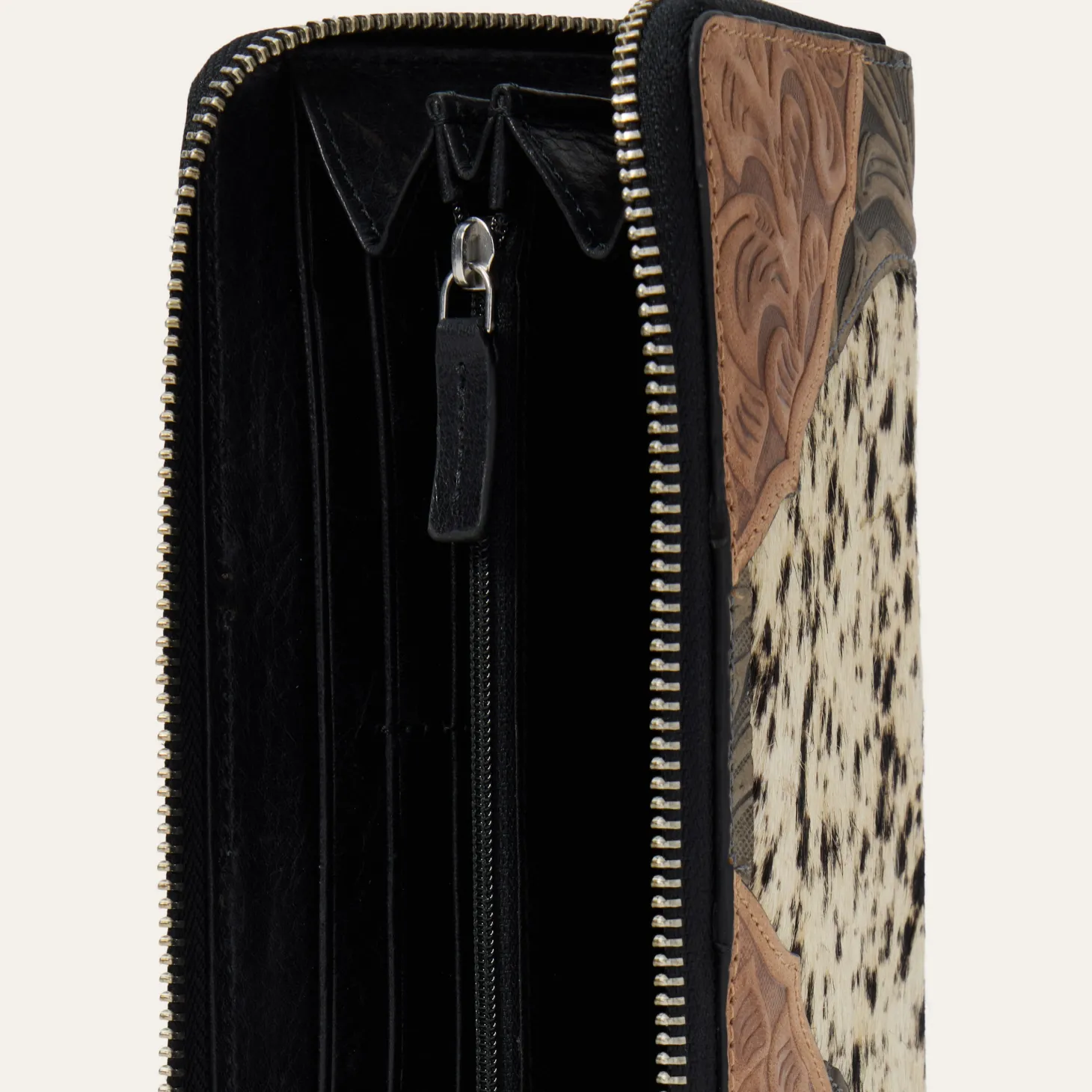 Hair-On-Hide Tooled Zip Wallet